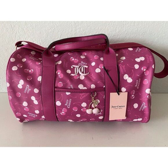 Juicy Couture Cherry On Top Raspberry Multi Weekender Duffel Bag NEW - Picture 1 of 15